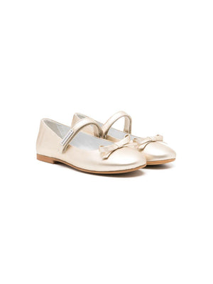 Monnalisa gold leather ballerinas for girls with velcro front fastening
