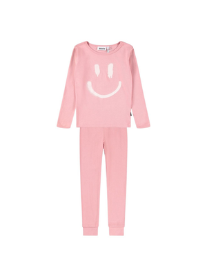 Pigiama per bambina Molo Lue rosa con stampa smile