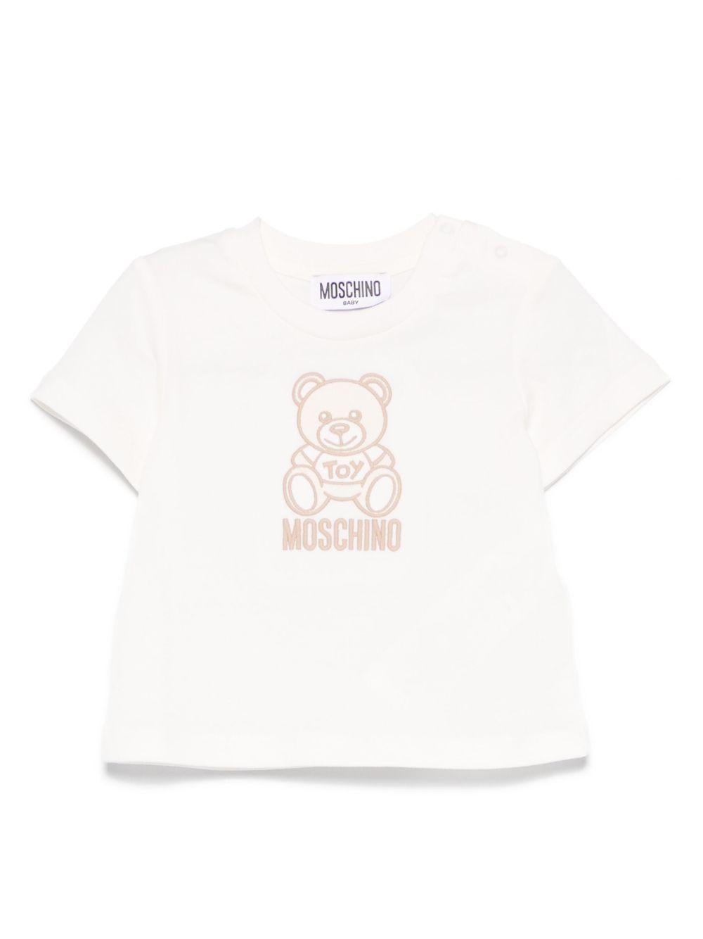 T-shirt Teddy Bear per neonato Moschino Kids bianco con ricamo frontale MPM047LAA23 10063 MOSCHINO KIDS 