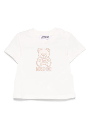 Moschino Kids white Teddy Bear T-shirt for newborns with front embroidery