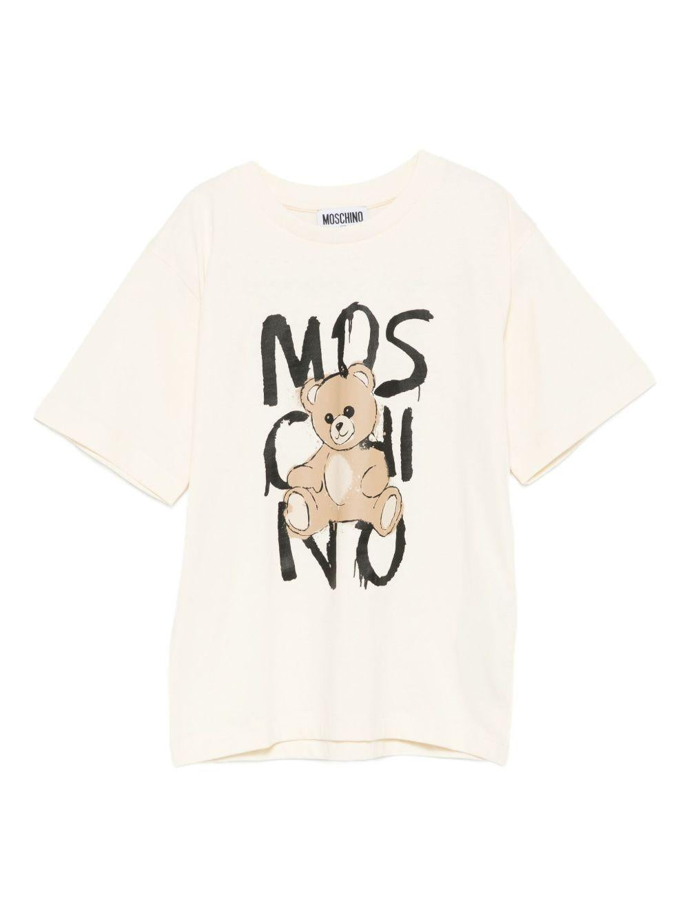 T-shirt per bambini Moschino Kids beige con stampa e logo HNM05GLAA20 10123 MOSCHINO KIDS 