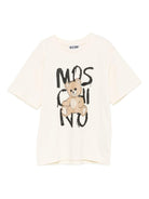 T-shirt per bambini Moschino Kids beige con stampa e logo HNM05GLAA20 10123 MOSCHINO KIDS 