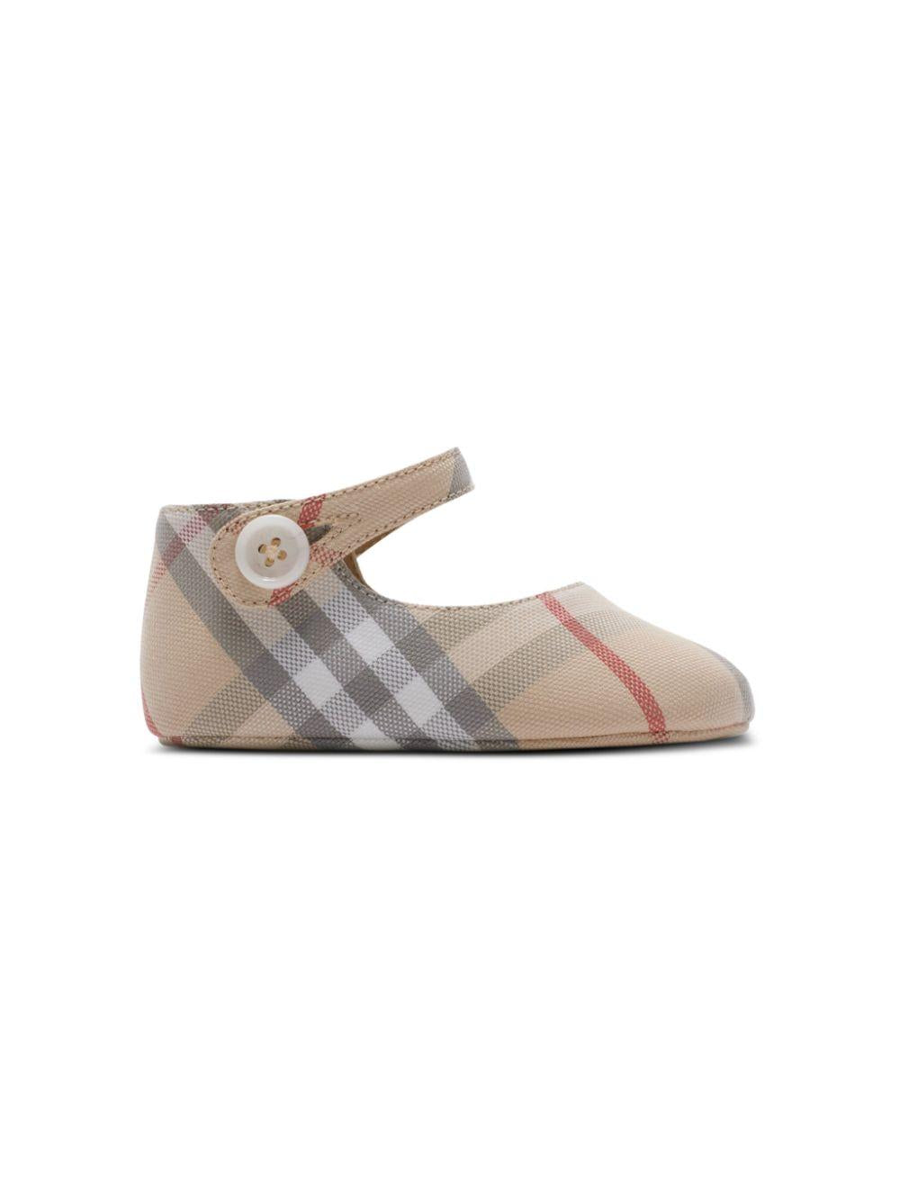 Ballerine primi passi per neonata Burberry Kids Mary Jane beige con motivo a quadri 8090482 A2205 BURBERRY KIDS 