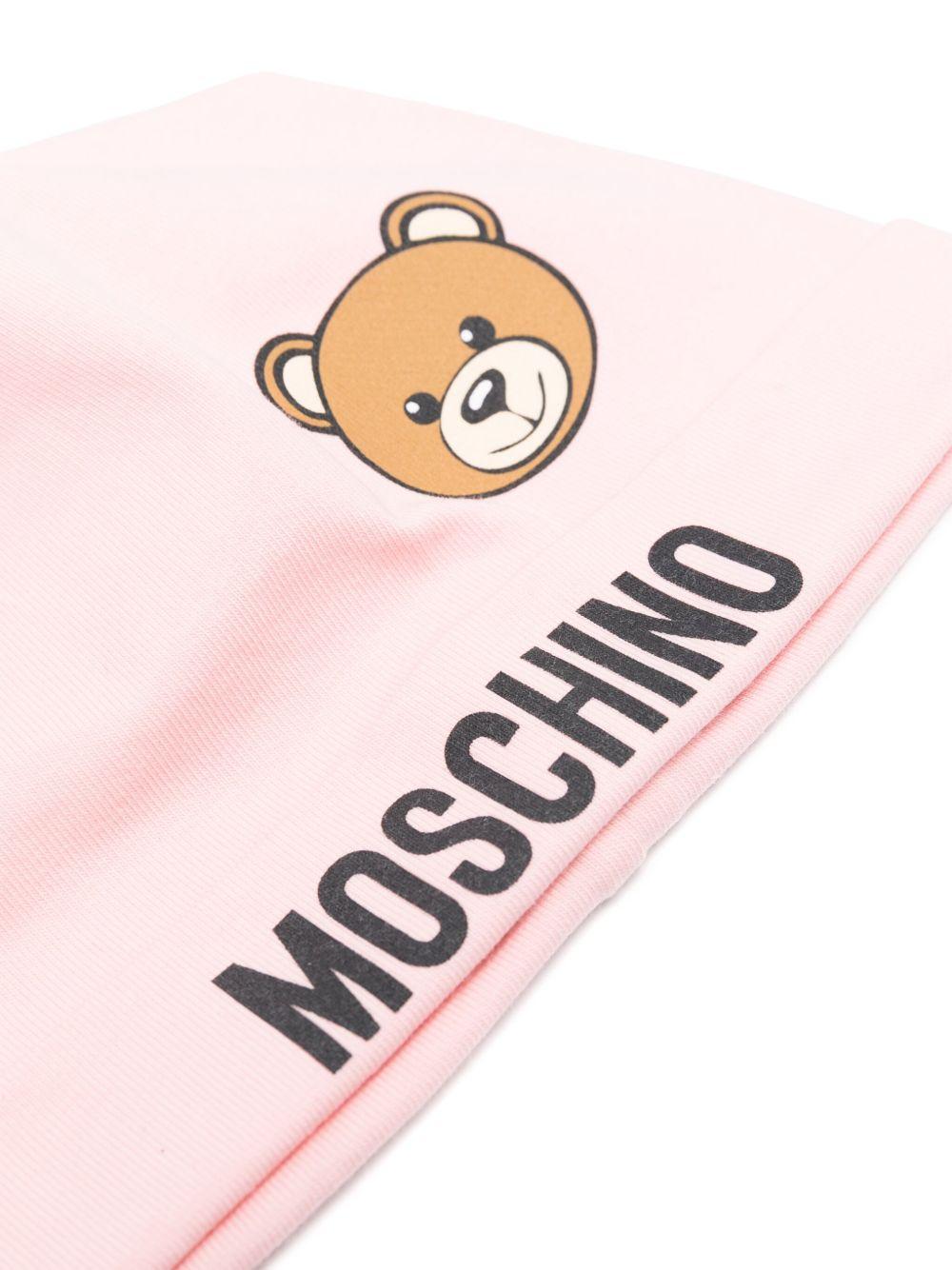Cappello per neonata Moschino Kids rosa con stampa logo e Teddy Bear MUX05ALBA00 50209 MOSCHINO KIDS 