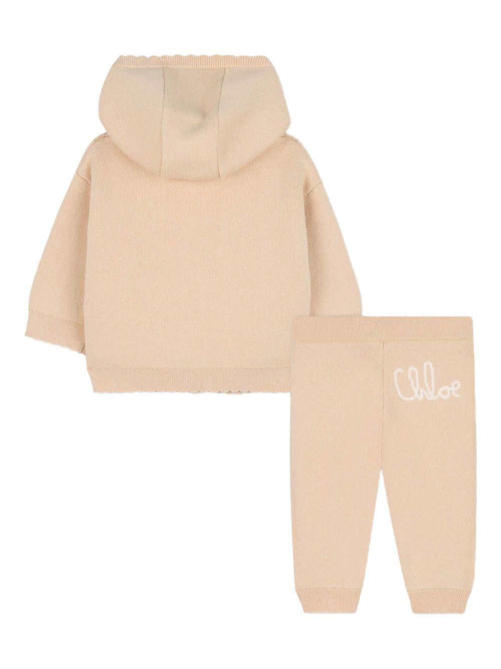 Set tuta sportiva per neonata Chloé Kids beige con logo ricamato C20721 257 CHLOE' KIDS 