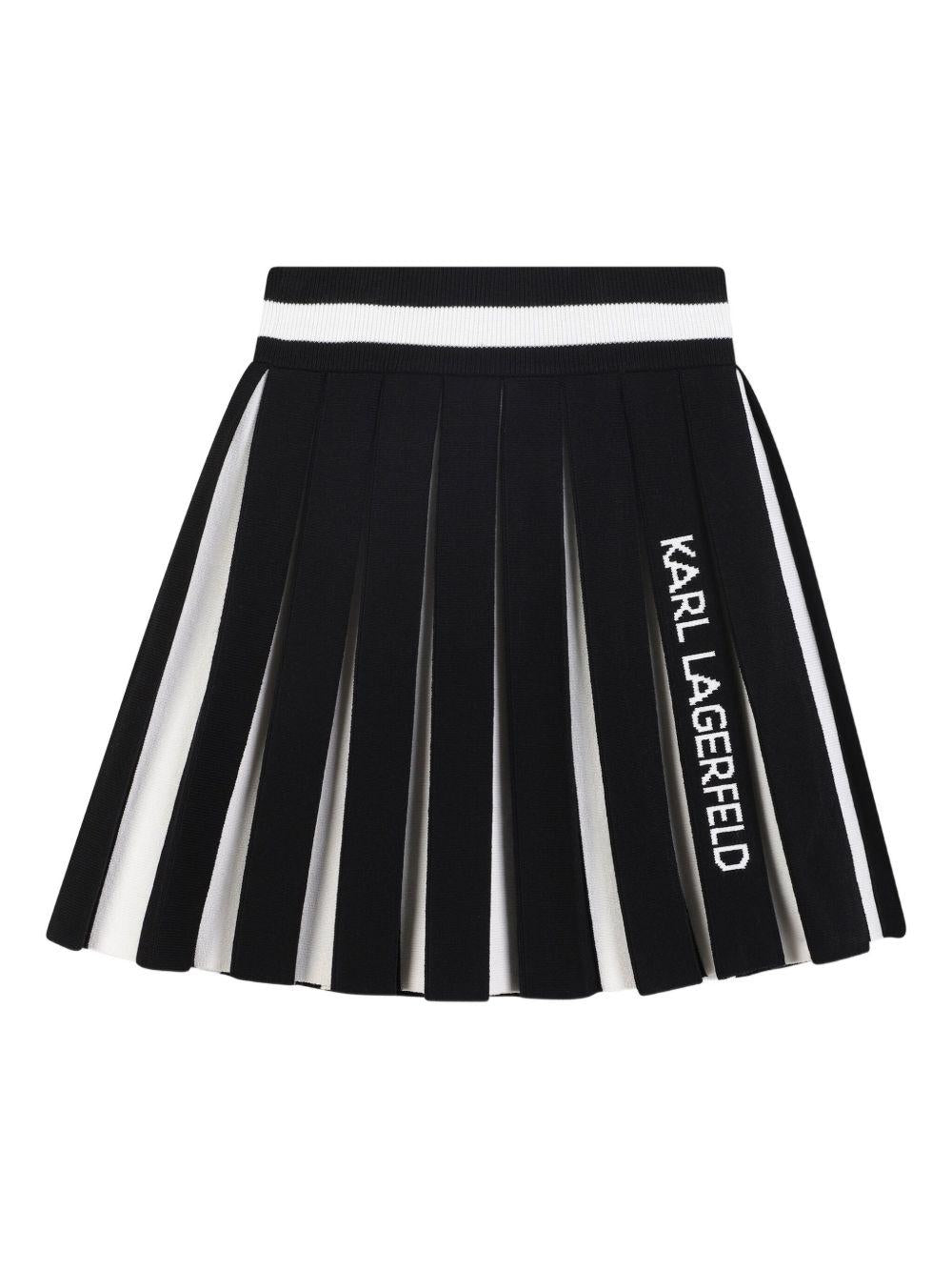 Minigonna plissè per bambina Karl Lagerfeld Kids nera con righe bianche a contrasto Z30589 M41 KARL LAGERFELD KIDS 