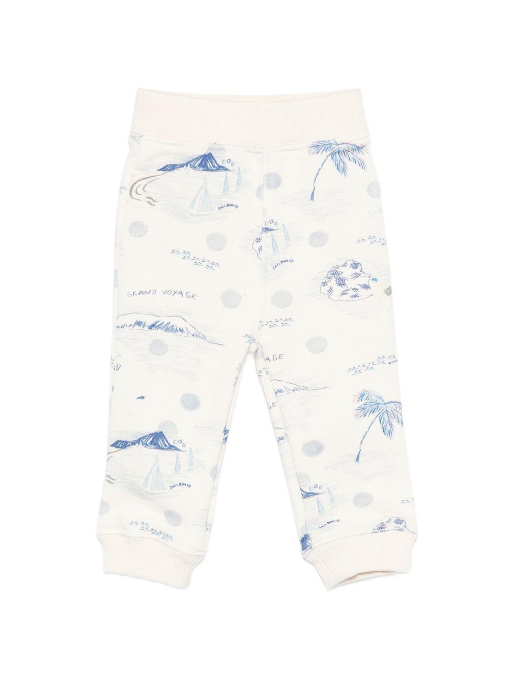 Pantaloni per neonato Bonpoint bianco con stampa grafica blu all-over S06YPAK00003 615 BONPOINT 