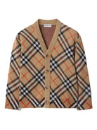 Cardigan per bambino Burberry Kids beige con motivo a quadri 8104300 B9368 BURBERRY KIDS 