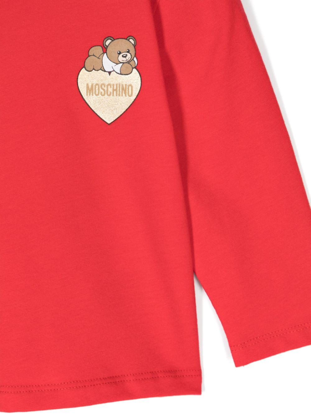 T-shirt per neonata rossa Moschino Kids con stemma Teddy Bear e cuoricino MDO00PLBA10 50109 MOSCHINO KIDS 