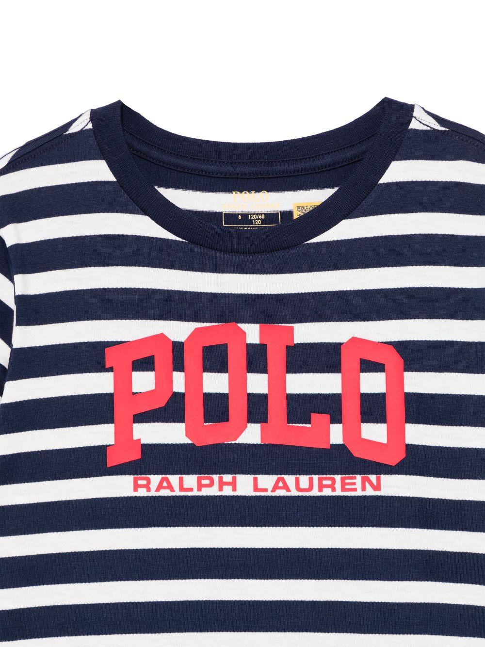 T-shirt per bambino Polo Ralph Lauren Kids blu a righe con stampa con logo frontale 958161 001 Ralph Lauren kids 