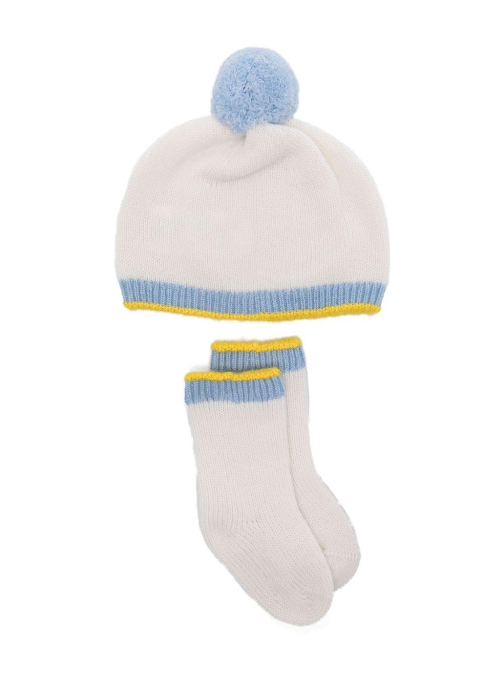 Set berretto e calzini per neonato Gensami kids bianco lavorato a maglia BOX01-B-WS BIANCO/AZZURRO GENSAMI 