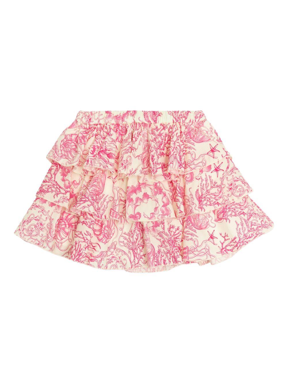 Gonna per bambina Versace Kids Underwater Barocco beige e rosa con ruches 10186941A15357 5K660 VERSACE KIDS 