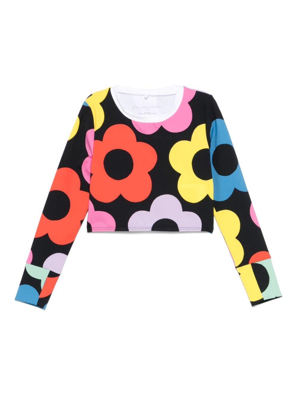 T-shirt con stampa floreale per bambina Stella McCartney Kids nera con design elasticizzato TV8C10 Z2028 930MC STELLA McCARTNEY KIDS 