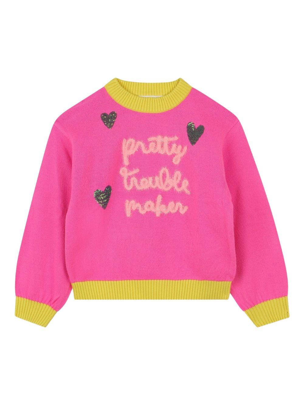 Maglione per bambina Billieblush rosa con ricamo "Pretty Trouble Maker" U21378 473 BILLIEBLUSH 