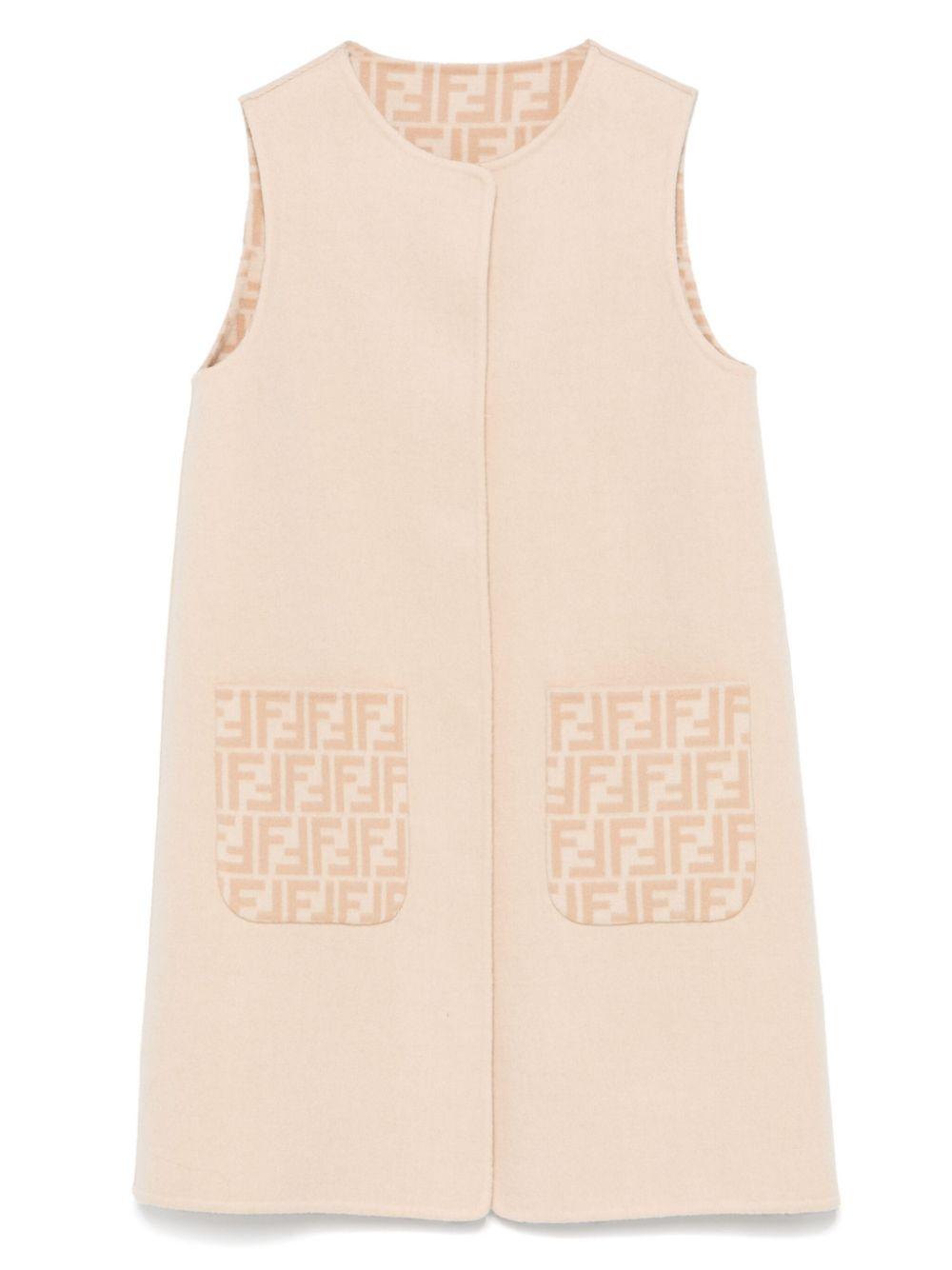 Abito per bambina Fendi Kids beige con apertura anteriore e tasche logate JFB722 A8DO F1P2N FENDI KIDS 