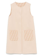 Abito per bambina Fendi Kids beige con apertura anteriore e tasche logate JFB722 A8DO F1P2N FENDI KIDS 