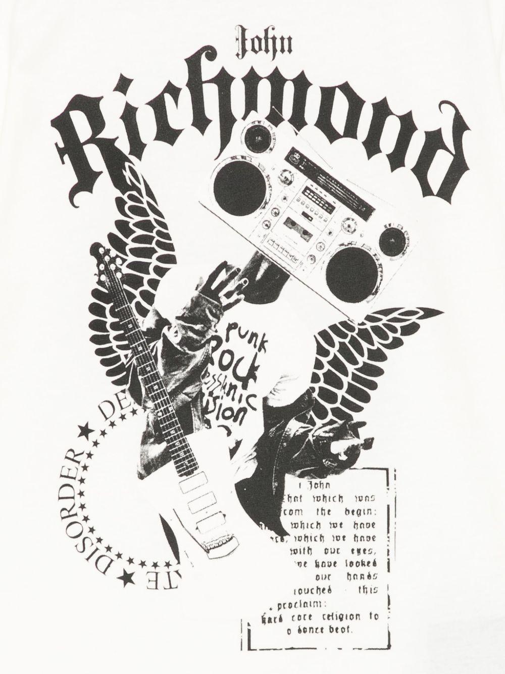 T-shirt per bambino John Richmond Junior bianco con stampa grafica e targhetta con logo RBP25058TS OFF-WHITE JOHN RICHMOND JUNIOR 