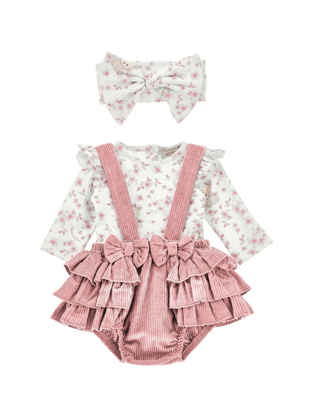 Set t-shirt shorts e fascia per neonata Monnalisa rosa con cinturini con bottone 35F507 6008 0191 MONNALISA 