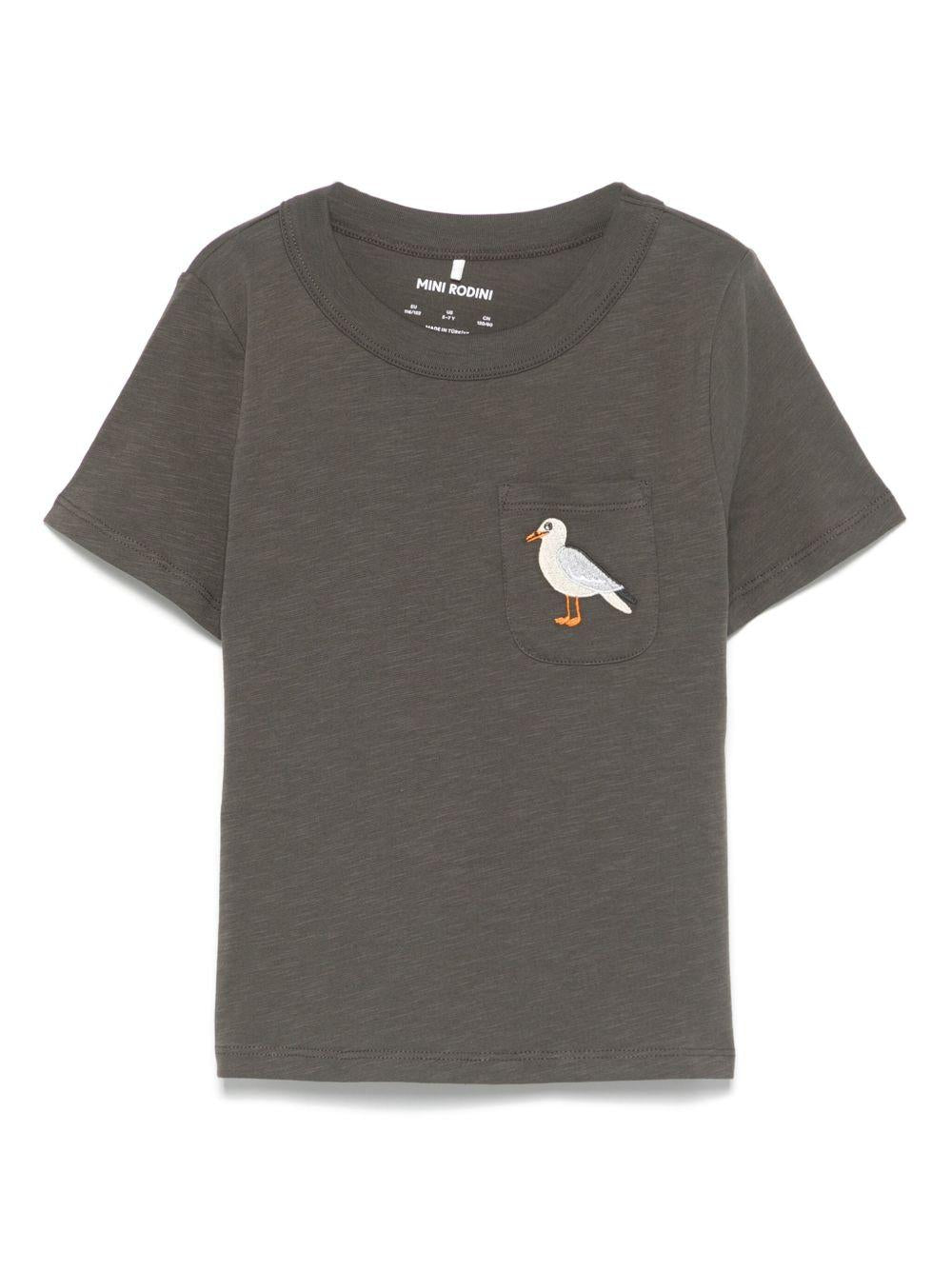 T-shirt per bambino Mini Rodini nero con ricamo gabbiano 2522013699 BLACK MINI RODINI 