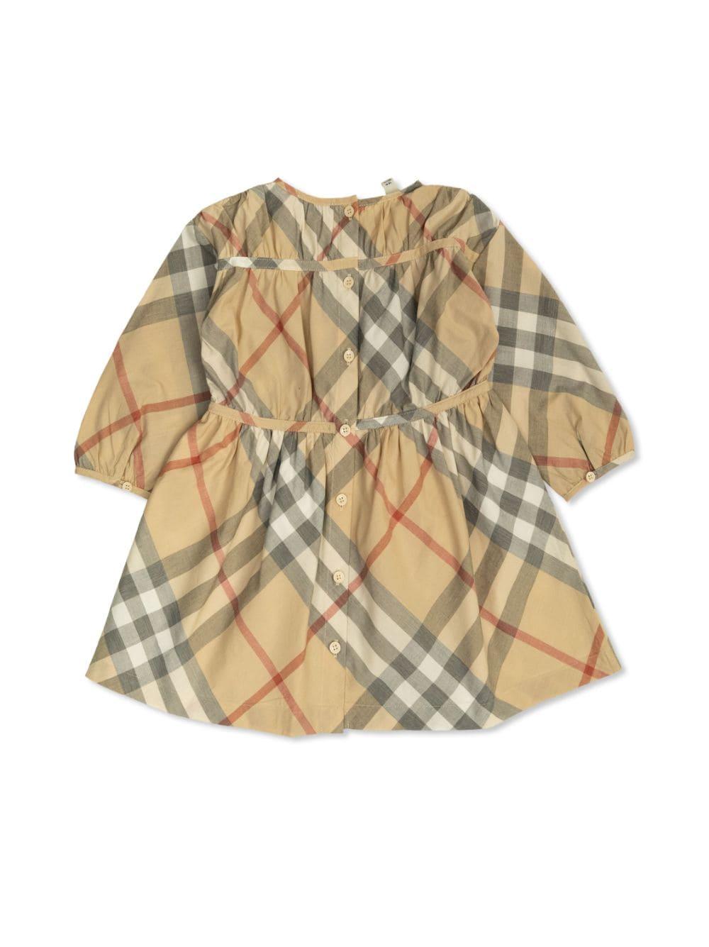 Abito a quadri per neonata Burberry Kids beige con scollo rotondo 8090096 A2205 BURBERRY KIDS 