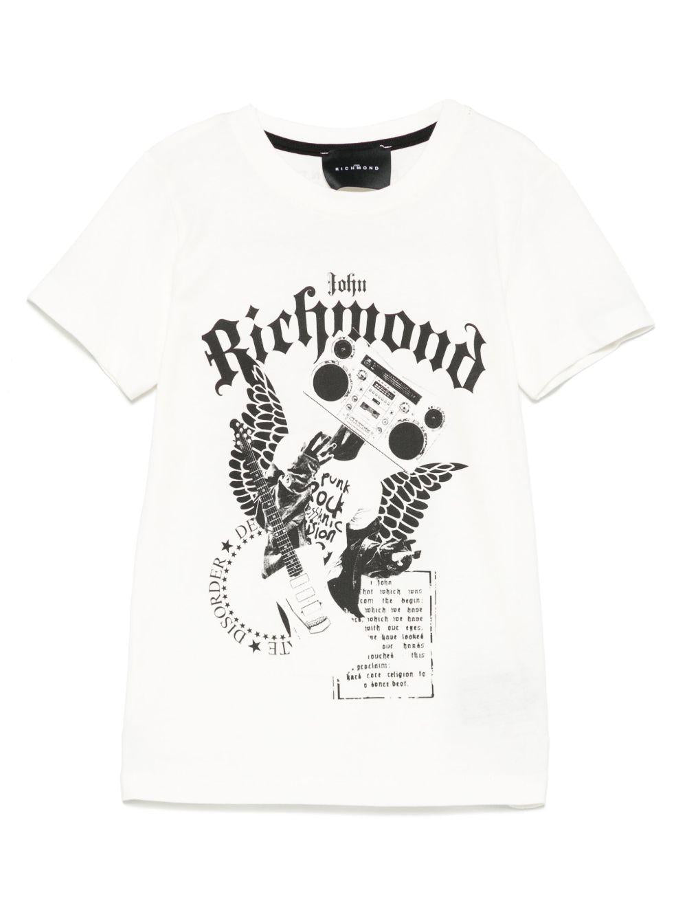 T-shirt per bambino John Richmond Junior bianco con stampa grafica e targhetta con logo RBP25058TS OFF-WHITE JOHN RICHMOND JUNIOR 