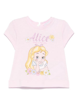 Pink Monnalisa T-shirt for newborns with Alice x Disney print