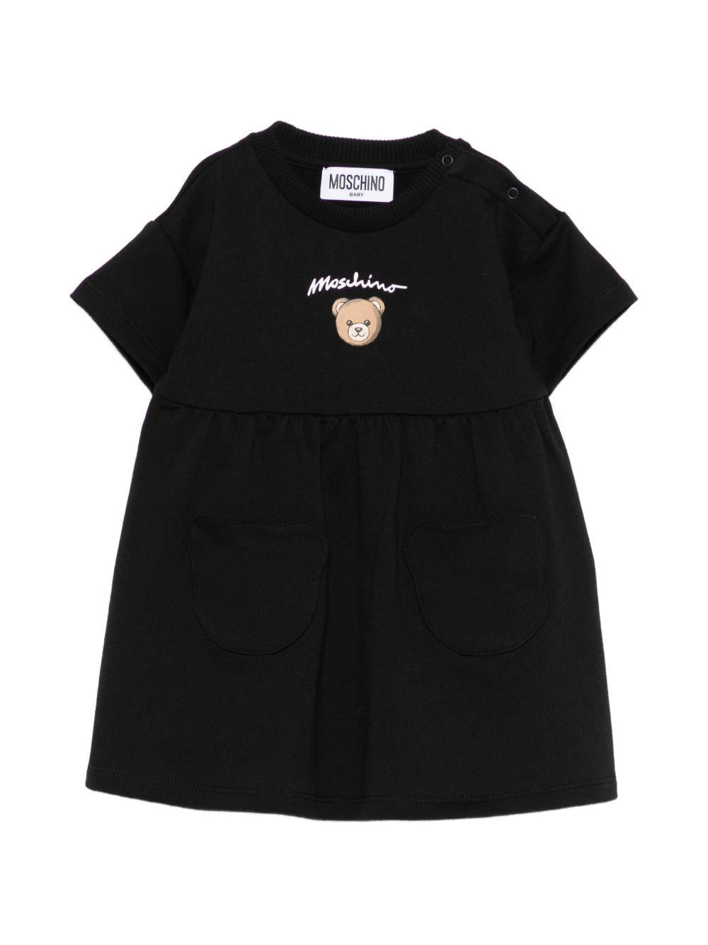 Abito per neonata Moschino Kids nero con logo sul davanti MDV0DGLCA19 60100 MOSCHINO KIDS 