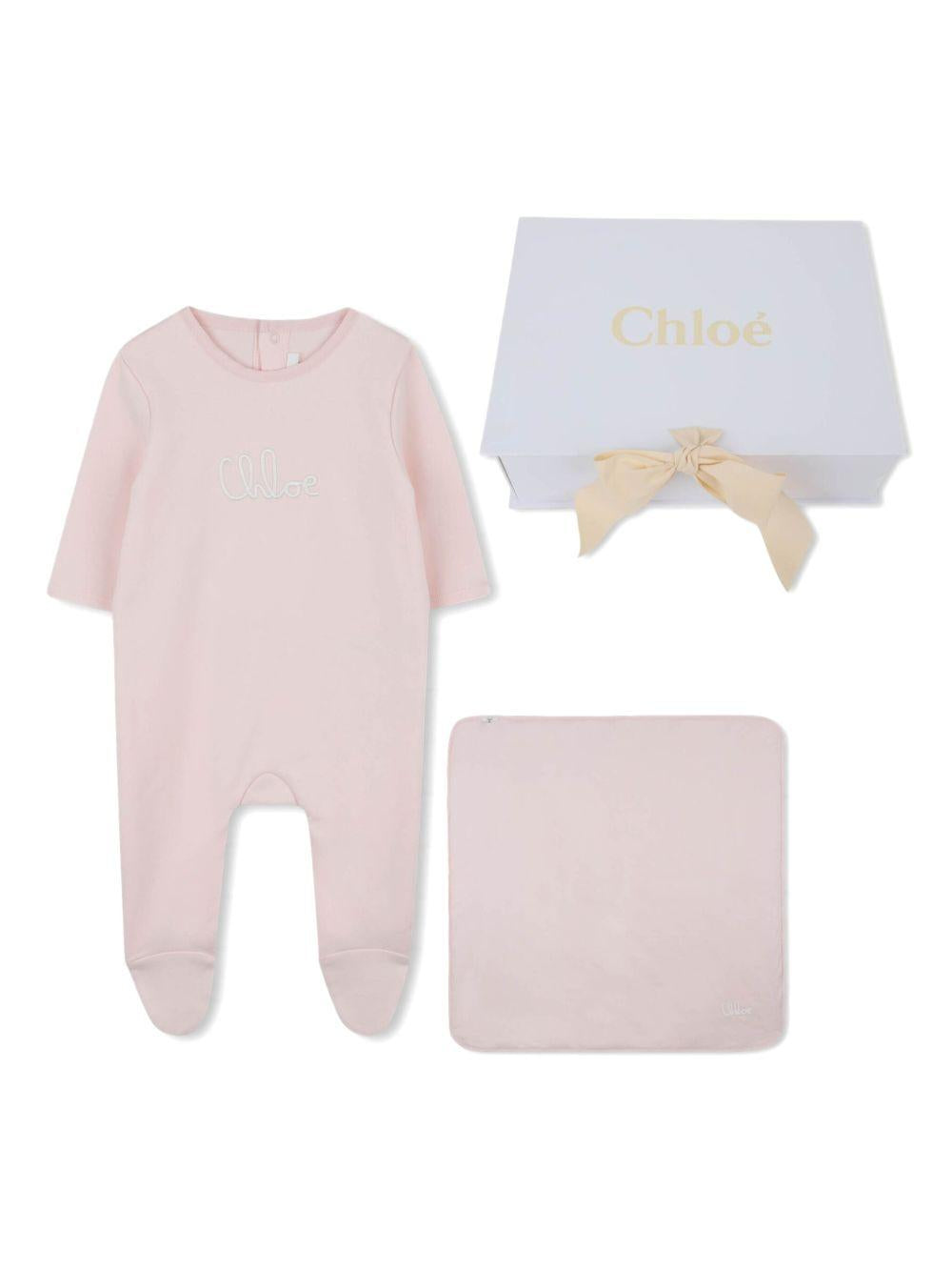 Set tutina e coperta per neonata Chloé Kids rosa con logo ricamato C20777 45Q CHLOE' KIDS 