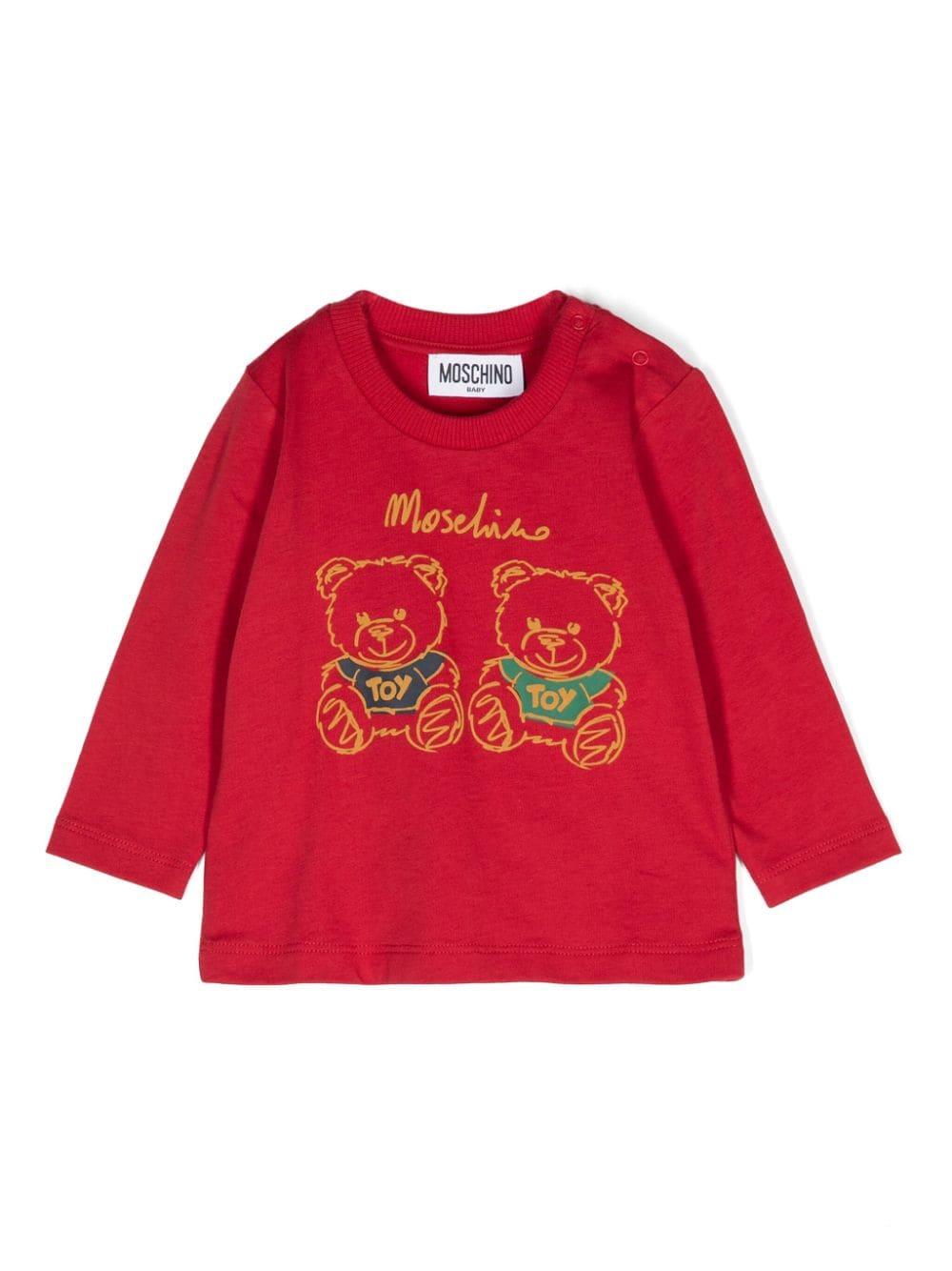 T-shirt per neonati Moschino Kids rosso con stampa Teddy Bear MNO00RLAA01 50307 MOSCHINO KIDS 