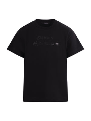 T-shirt per bambino Balmain Kids nera con logo sul fronte