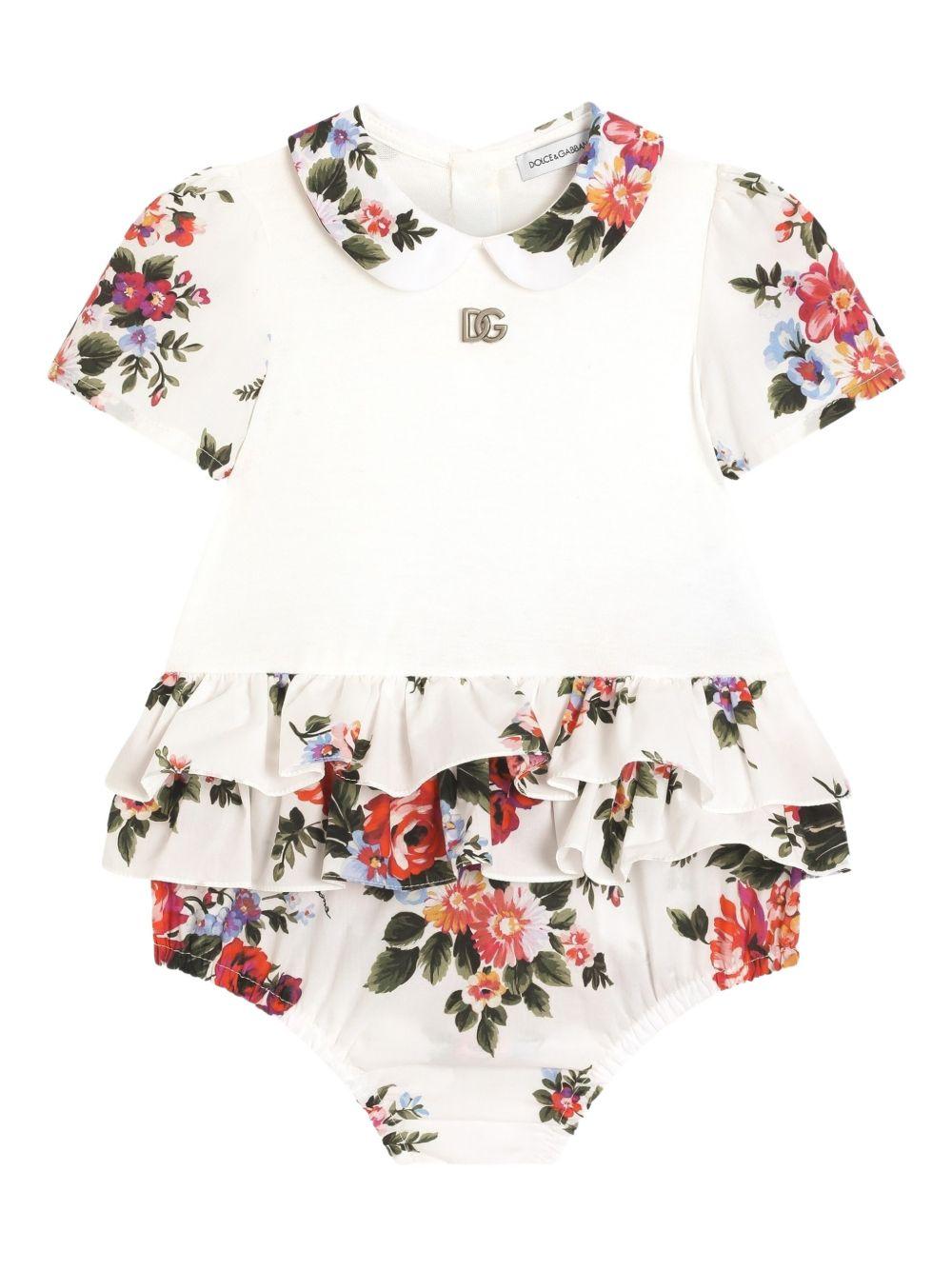 Body per neonata Dolce & Gabbana Kids bianco a fiori con ruches L21O9O G7PZM S9000 DOLCE & GABBANA KIDS 