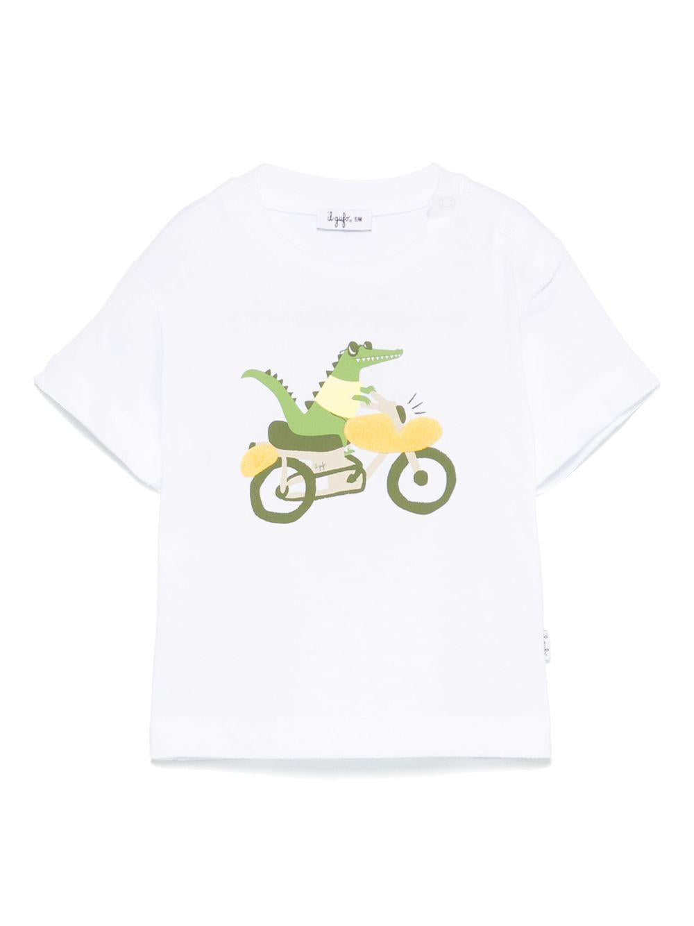 T-shirt con stampa per neonato Il Gufo bianco con orlo dritto P25TS480MF001 156 IL GUFO 