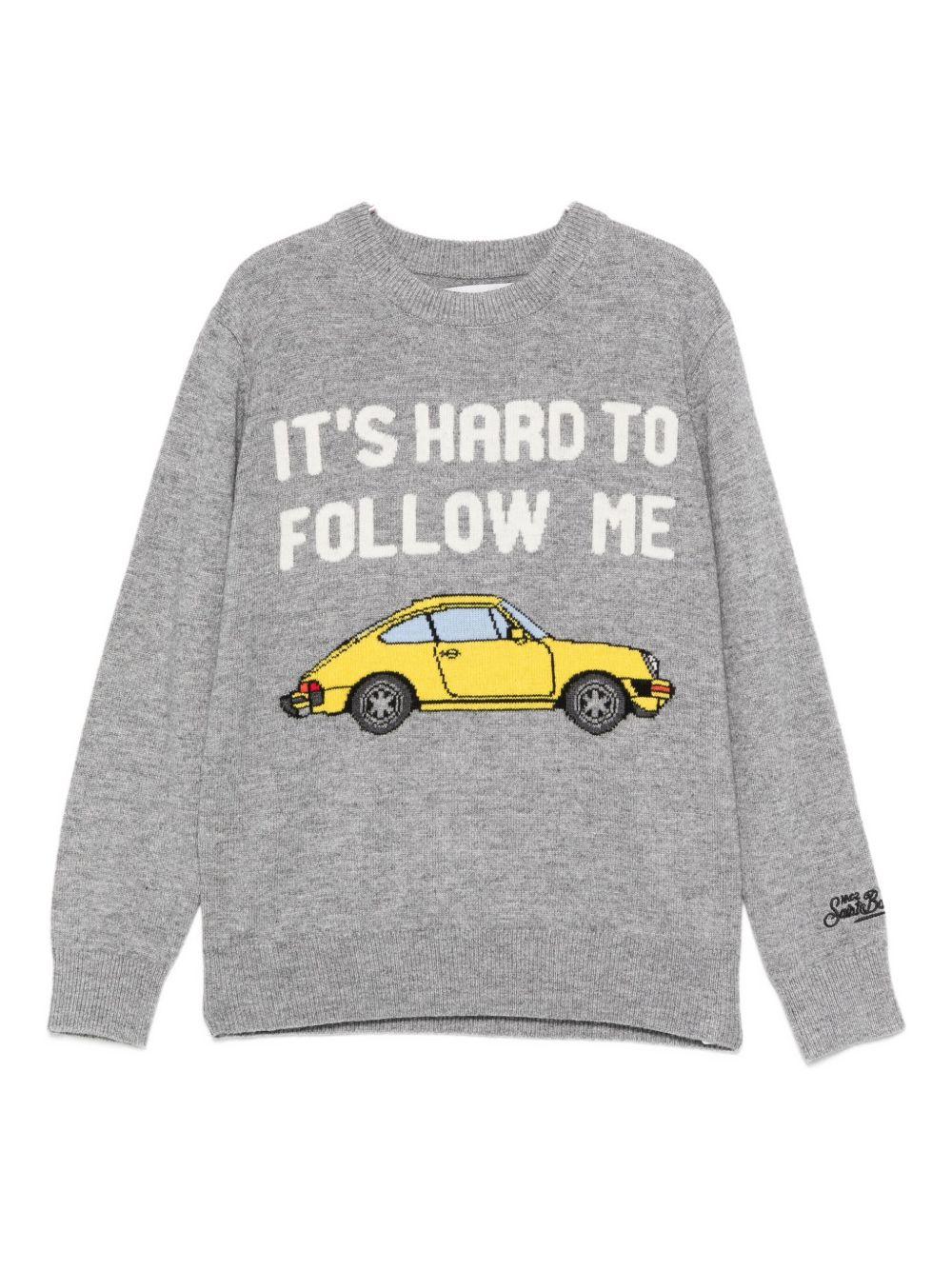 Maglione per bambino MC2 Saint Barth Kids grigio con scritta ricamata sul davanti "It's hard to follow me" DOU0001 02137I MC2 ST. BARTH KIDS 