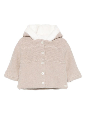 Giubbino per neonata Tartine Et Chocolat beige con scollo con cappuccio