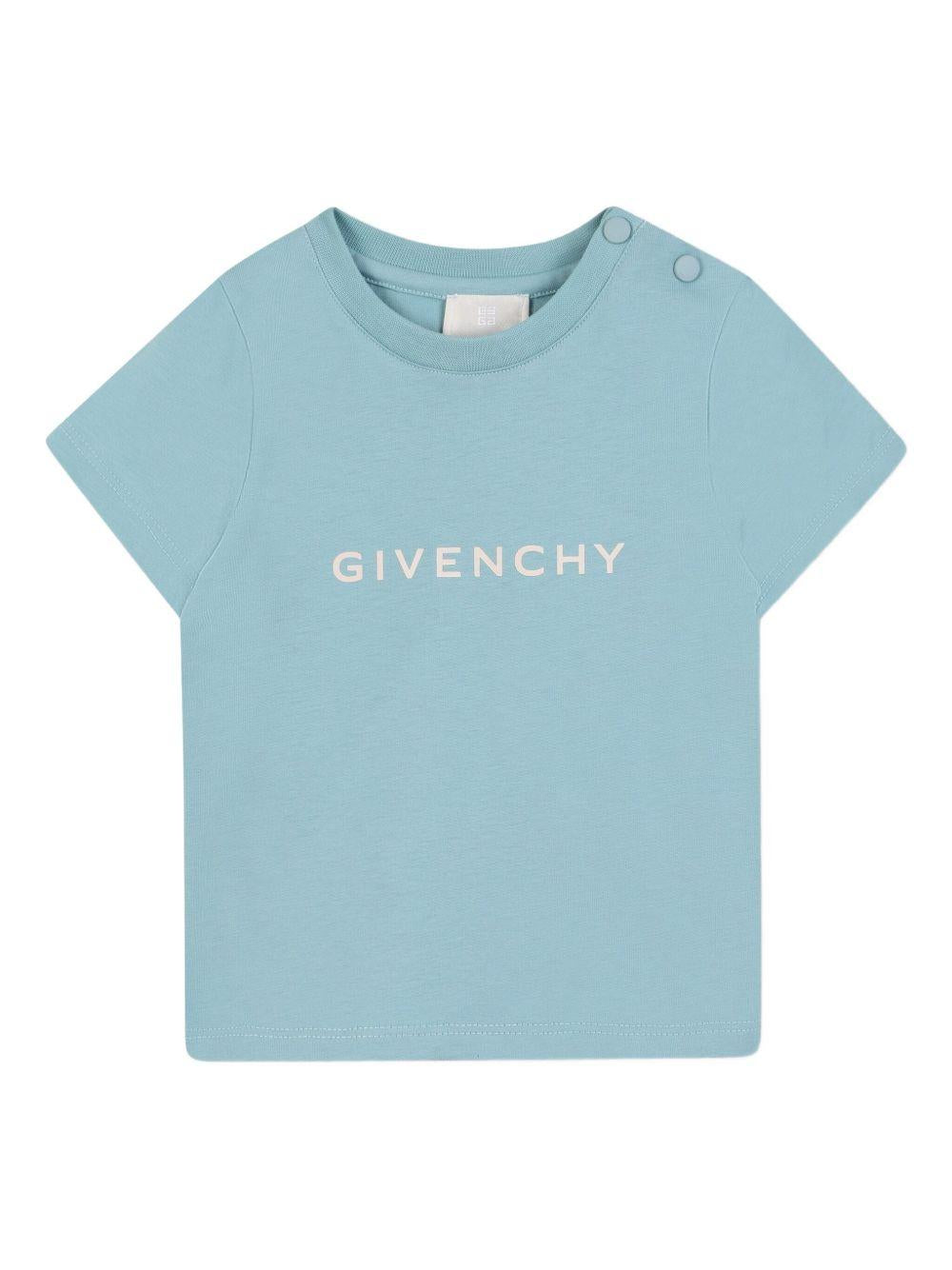 T-shirt per neonato Givenchy Kids azzurra con stampa logo frontale H30887 040 GIVENCHY KIDS 