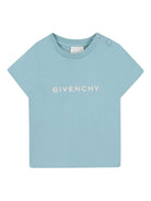 T-shirt per neonato Givenchy Kids azzurra con stampa logo frontale H30887 040 GIVENCHY KIDS 