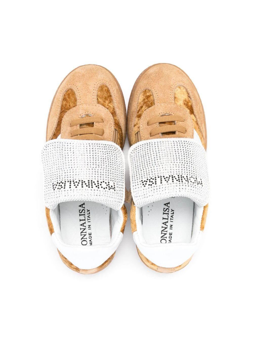 Sneakers per bambina Monnalisa marrone con logo di strass 87D014 4F22 0005 MONNALISA 