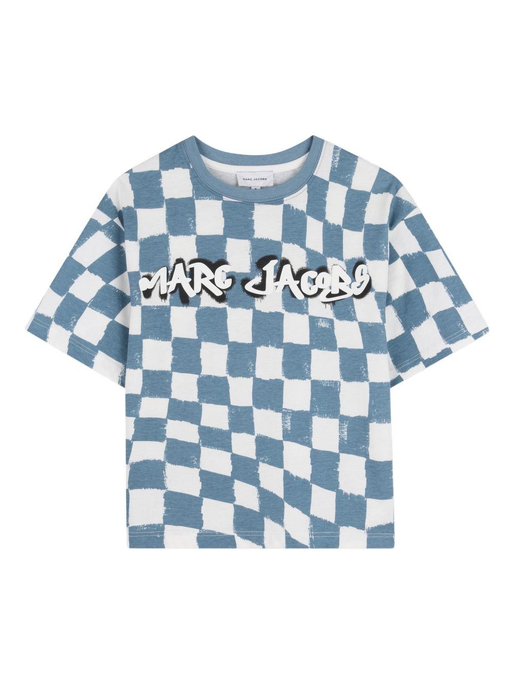 T-shirt per bambino the Marc Jacobs Kids azzurro con stampa a scacchi W60770 80B THE MARC JACOBS KIDS 
