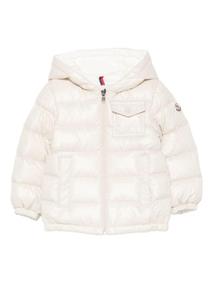 Moncler Enfant white hooded down jacket for newborns
