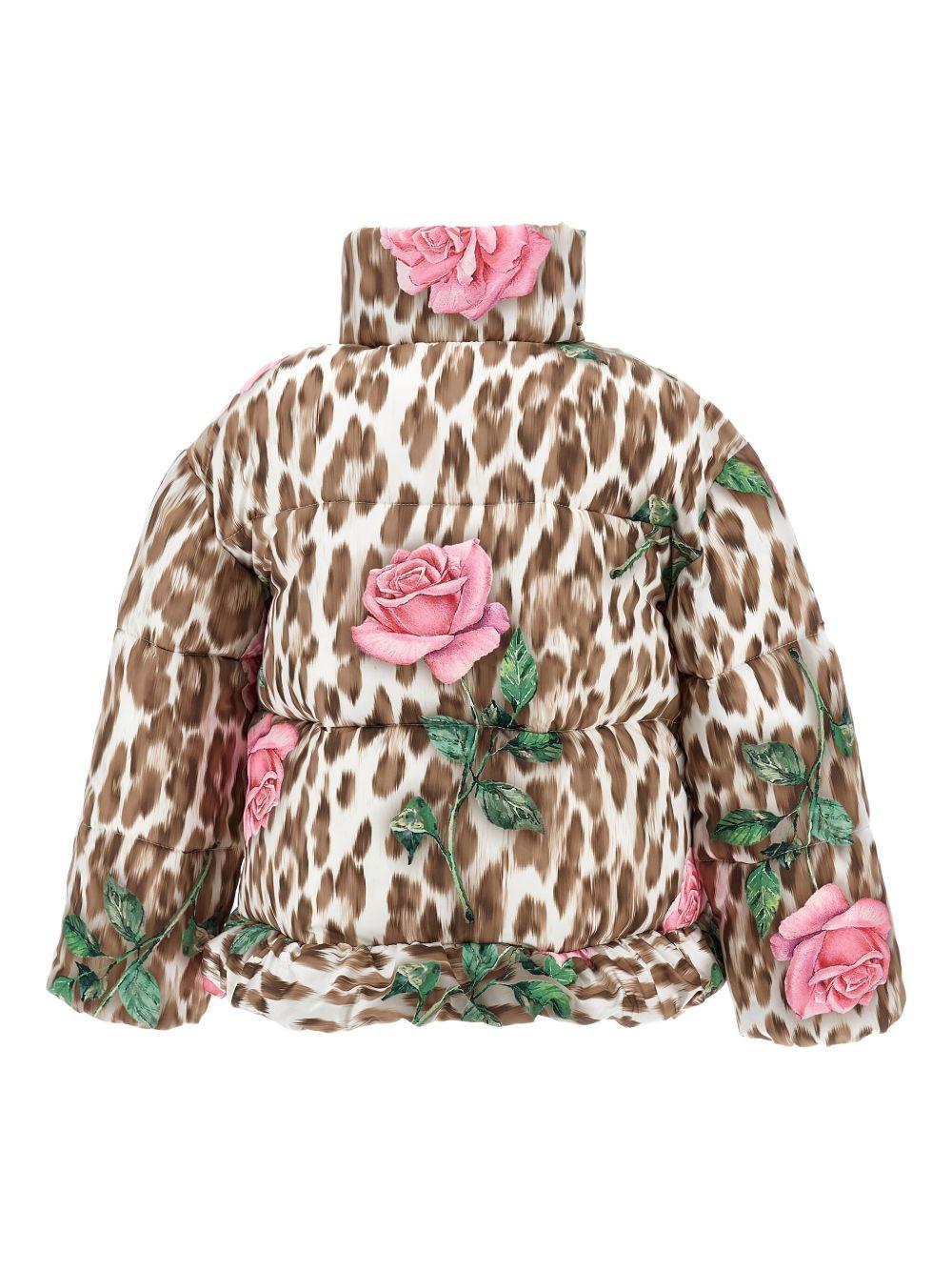 Piumino per bambina Monnalisa marrone a fiori con stampa leopardata 19F103 6025 0080 MONNALISA 