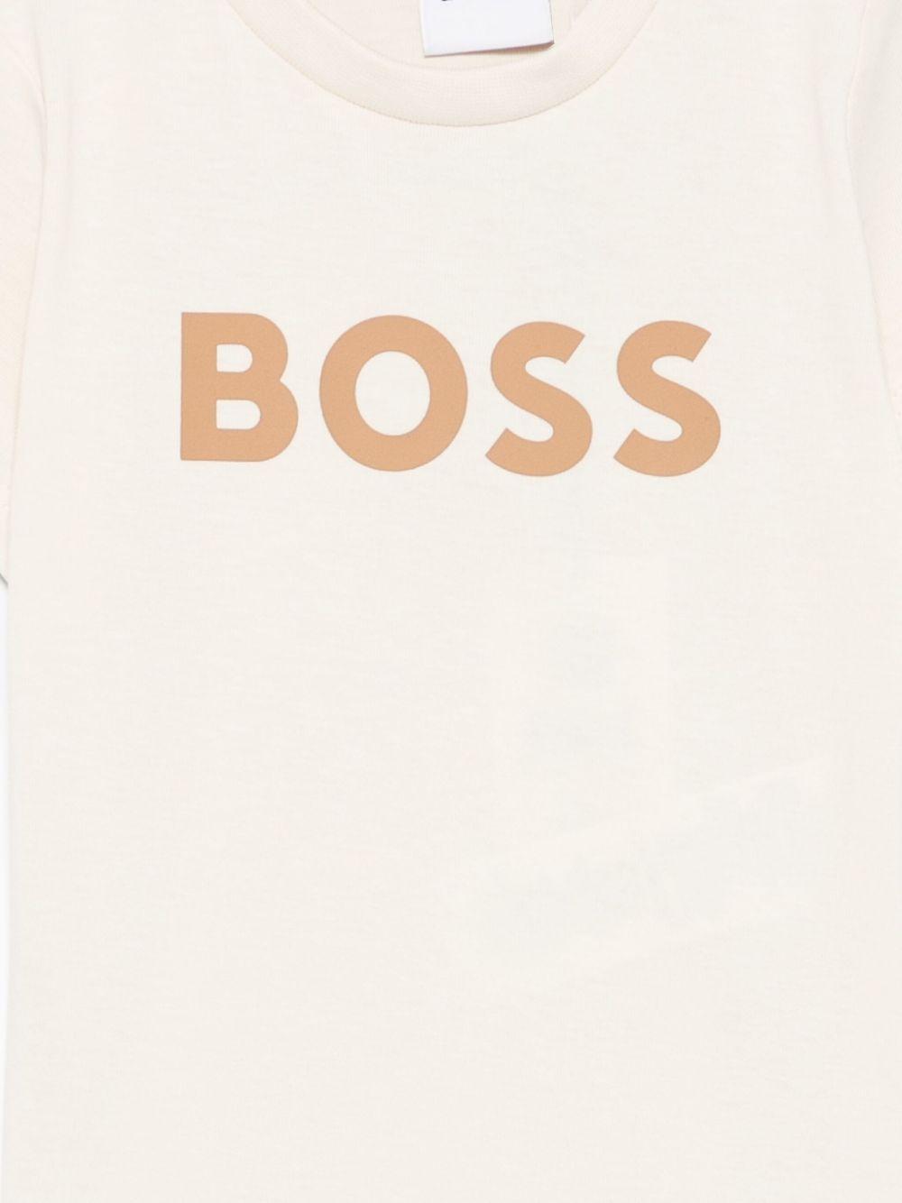 T-shirt per neonato Boss Kids beige con stampa con logo J52712 21C BOSS KIDS 