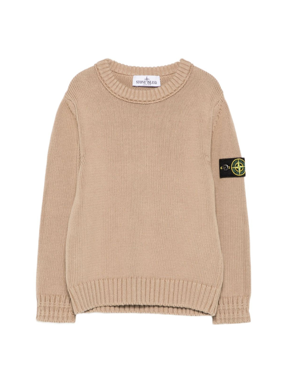 Maglione per bambino Stone Island Junior beige con applicazione con logo K2S165100019S01A2 V0095 STONE ISLAND JUNIOR 