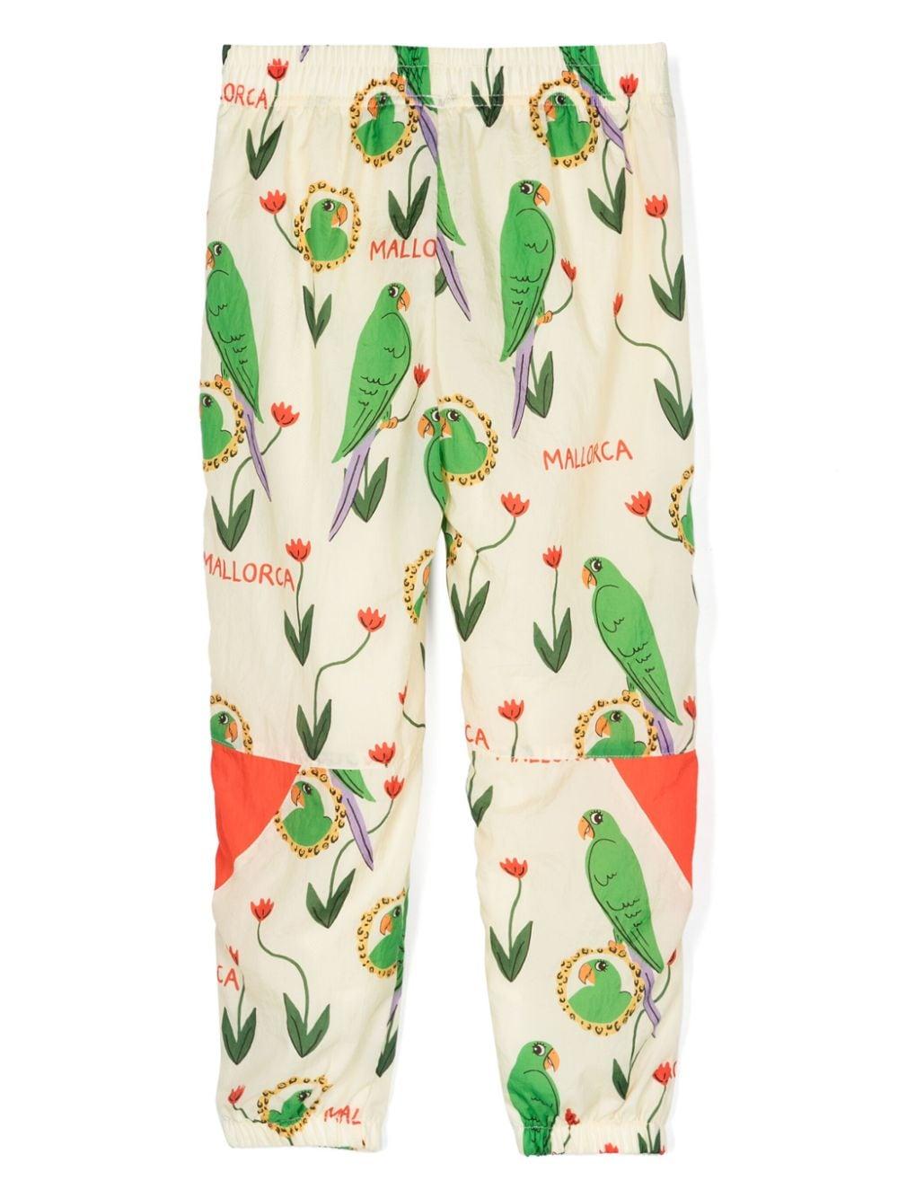 Pantaloni sportivi per bambina Mini Rodini bianco stropicciati con pappagalli 2463010000 Multi MINI RODINI 