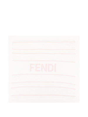 Fendi Kids white baby blanket with pink embroidery and logo