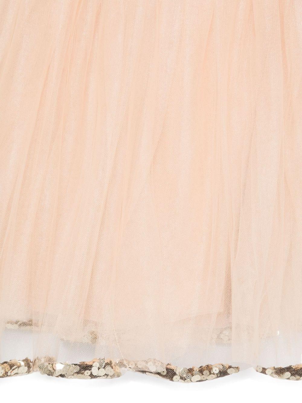 Abito per bambina Douuod Kids beige in tulle con dettagli con ruches e paillettes DV1A00 Z2454 185 DOUUOD 