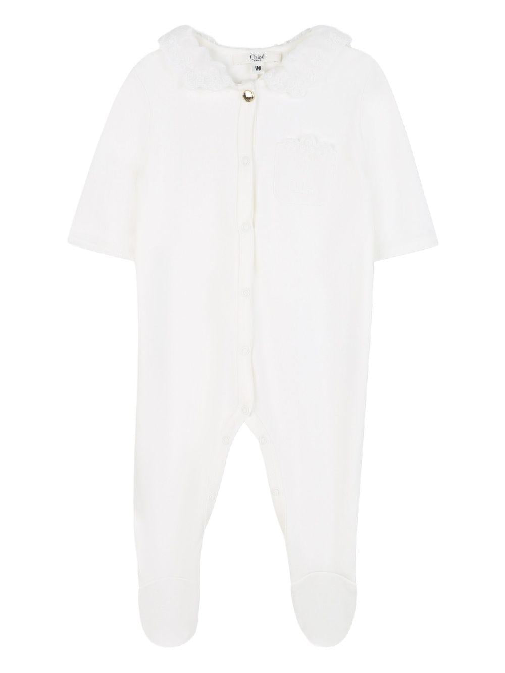 Set tutina cappello e berretto per neonata Chloé Kids bianco con cuciture tono su tono C20776 117 CHLOE' KIDS 