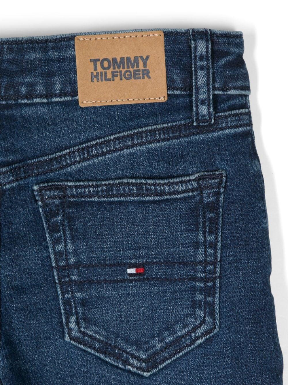 Jeans svasati con ricamo per bambina Tommy Hilfiger Junior blu con passanti KG0KG08011 1BM TOMMY HILFIGER JUNIOR 