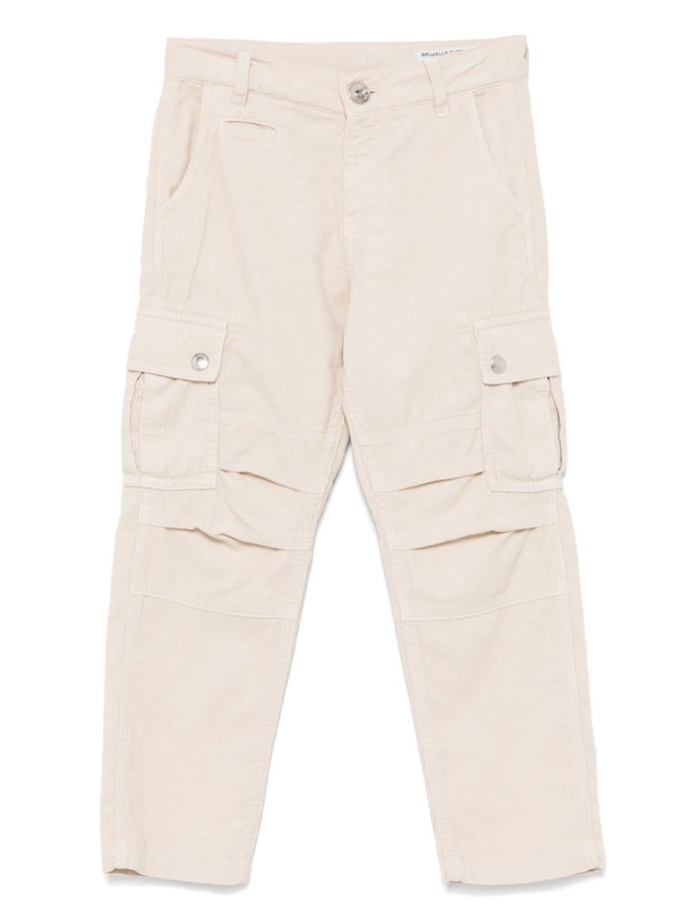 Pantaloni per bambino Brunello Cucinelli Kids beige a coste con tasche laterali B279DP102 C6233 BRUNELLO CUCINELLI KIDS 
