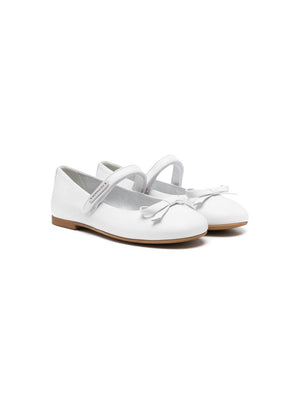 Monnalisa white leather ballerinas for girls with velcro front fastening