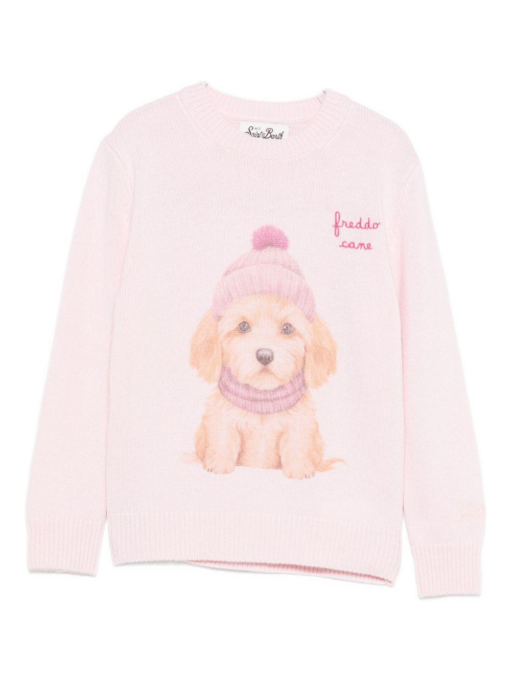 Maglione per bambina MC2 Saint Barth Kids rosa con stampa cane PRC0015 00374I MC2 ST. BARTH KIDS 